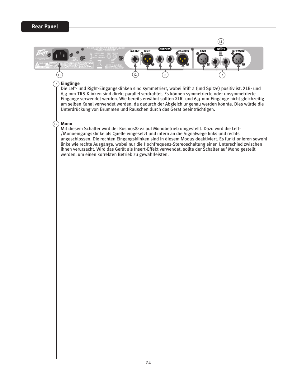 Rear panel | Peavey KOSMOS V2 User Manual | Page 24 / 28