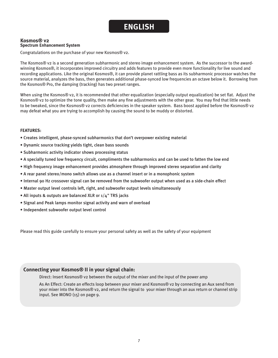 English | Peavey KOSMOS V2 User Manual | Page 7 / 28