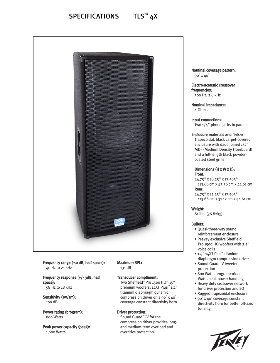 Peavey TLS-4X User Manual | 4 pages