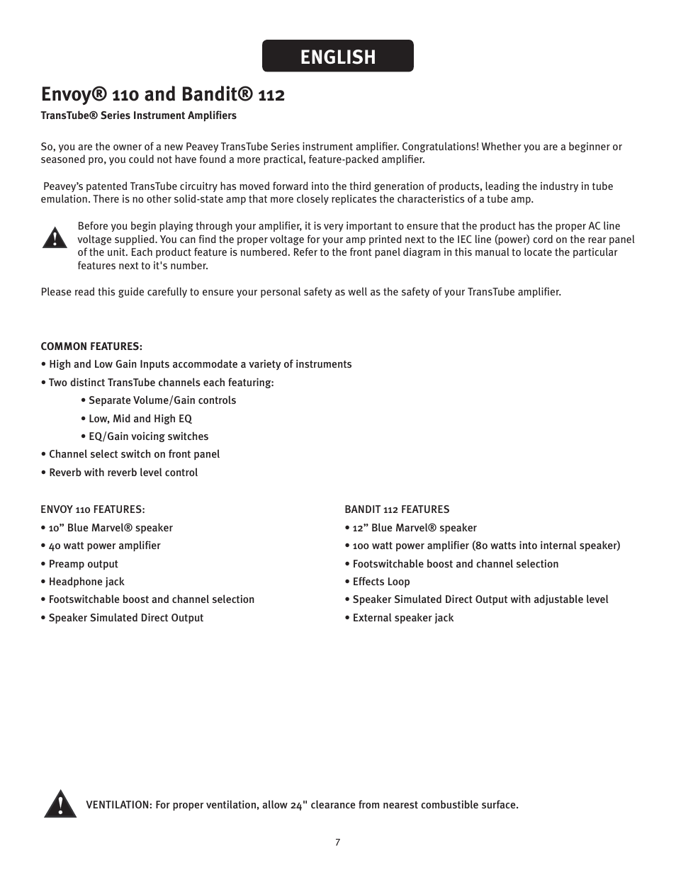 English | Peavey ENVOY 112 User Manual | Page 7 / 16