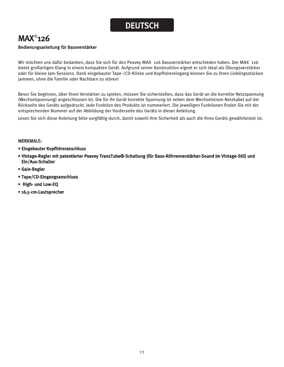 Dde eu ut ts sc ch h m ma ax x | Peavey 126 User Manual | Page 11 / 24