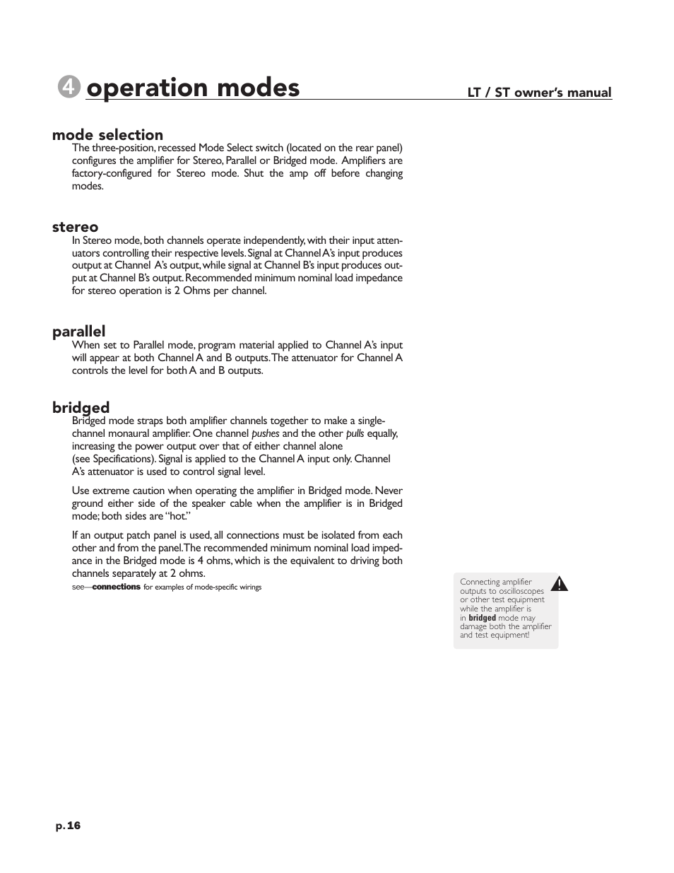 Operation modes | Peavey LT Series User Manual | Page 18 / 34