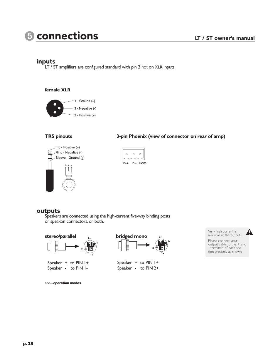 Connections, Inputs, Outputs | Peavey LT Series User Manual | Page 20 / 34