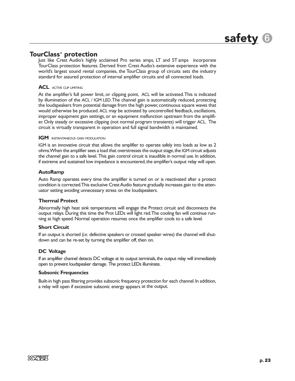 Safety, Tourclass, Protection | Peavey LT Series User Manual | Page 25 / 34