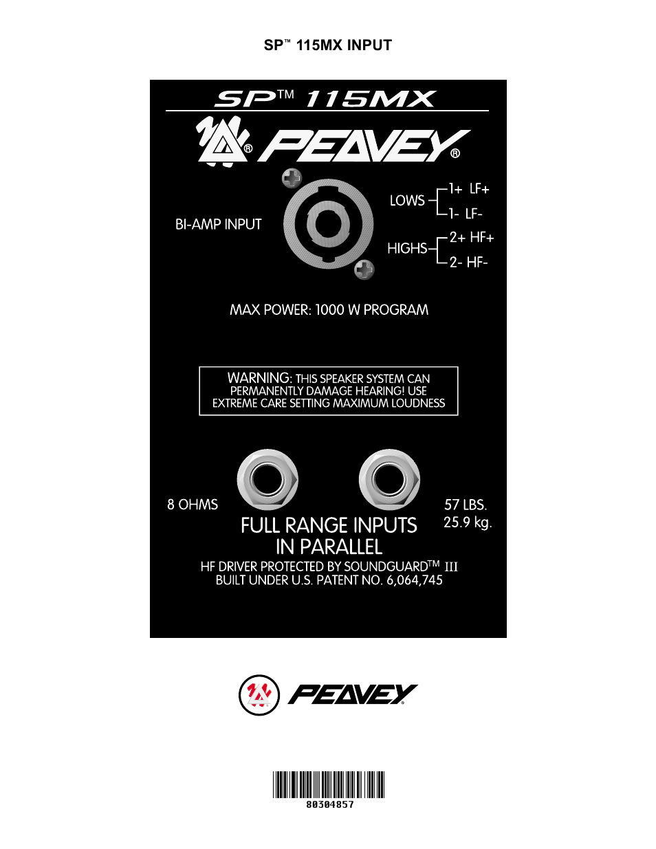 115mx input | Peavey SP 115MX User Manual | Page 4 / 4
