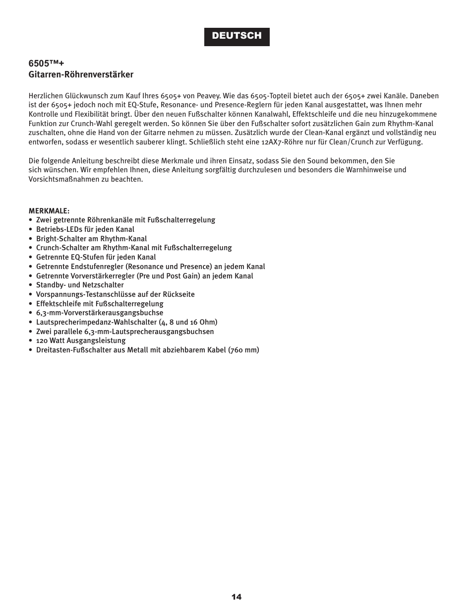 Peavey 6505TM User Manual | Page 14 / 36