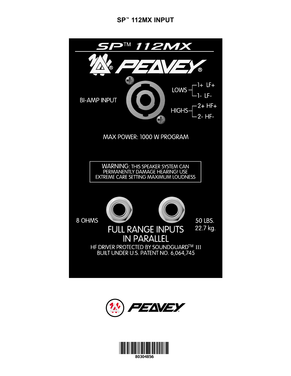 112mx input | Peavey SP 112MX User Manual | Page 4 / 4