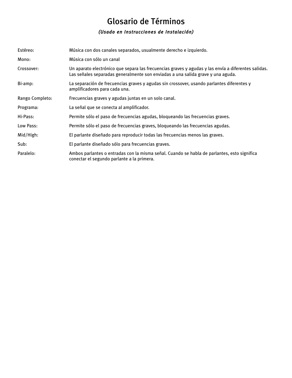 Glosario de términos | Peavey 12/0280304941 User Manual | Page 39 / 56