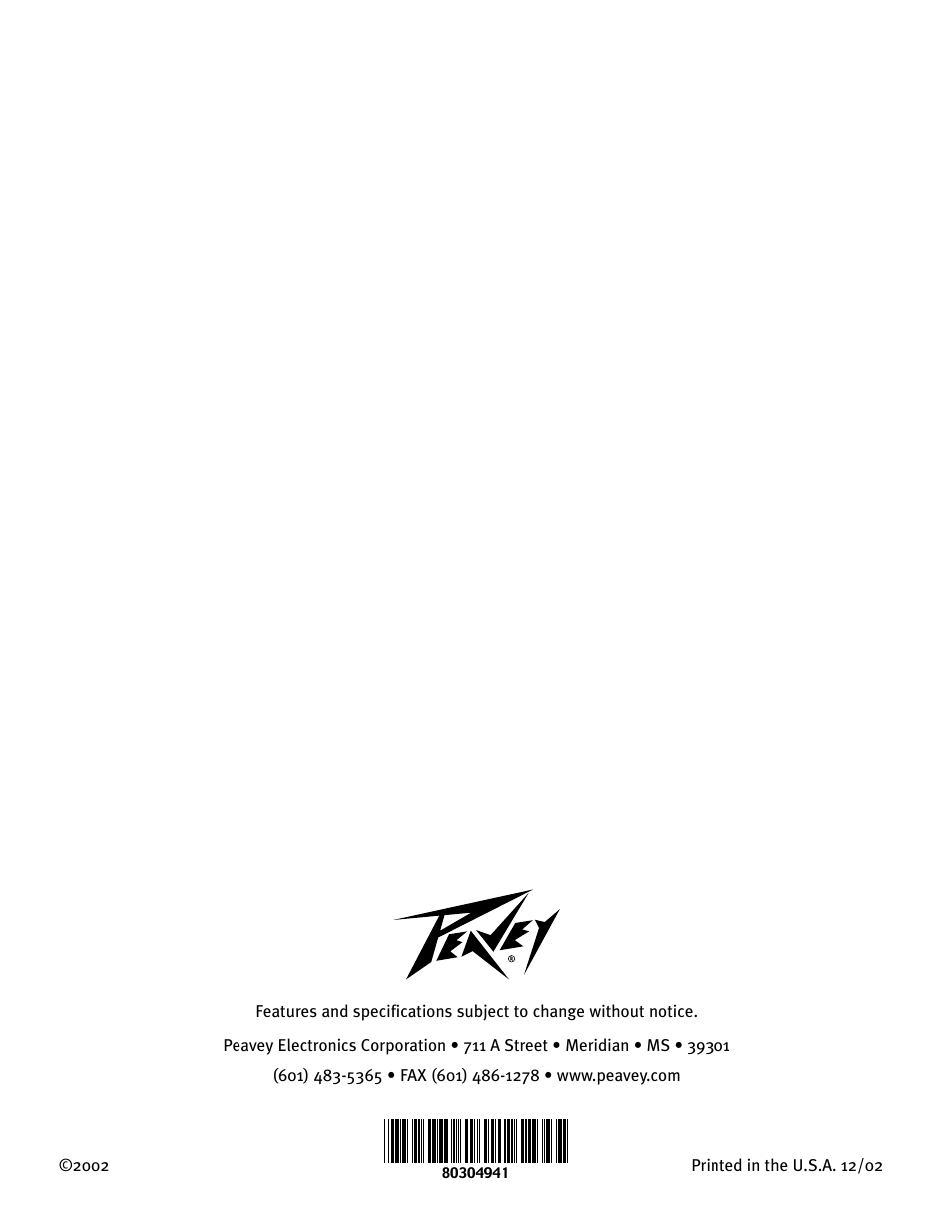 Peavey 12/0280304941 User Manual | Page 56 / 56