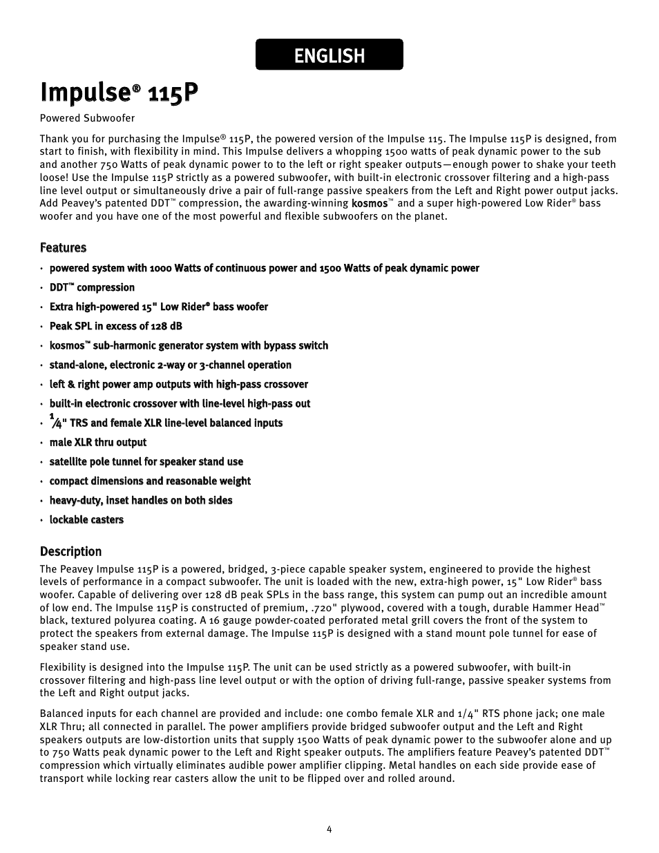Iim mp pu ulls se e, Een ng glliis sh h | Peavey Impulse 115P User Manual | Page 4 / 52