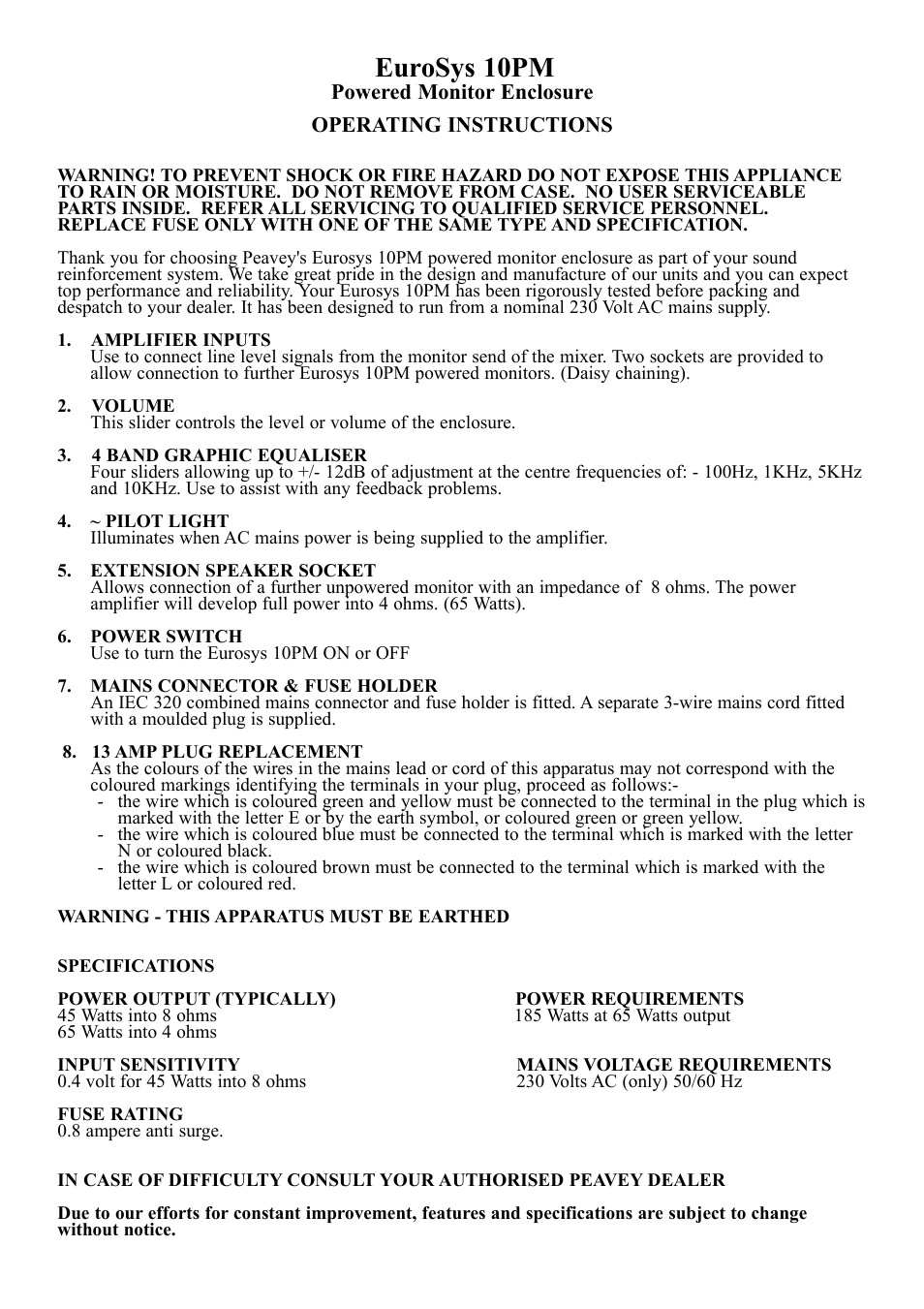 Eurosys 10pm | Peavey 10PM User Manual | Page 2 / 7