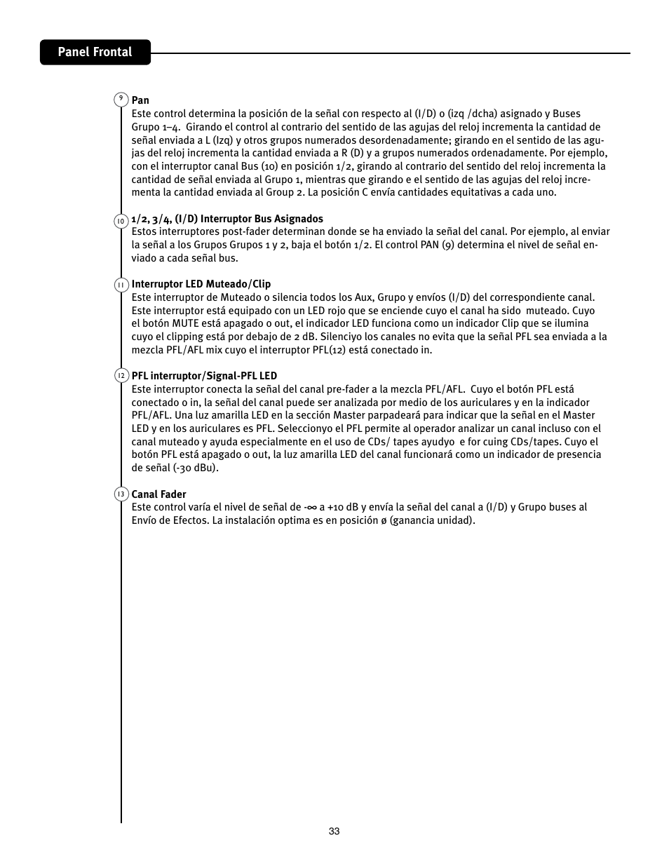 Panel frontal | Peavey Mixer User Manual | Page 39 / 92