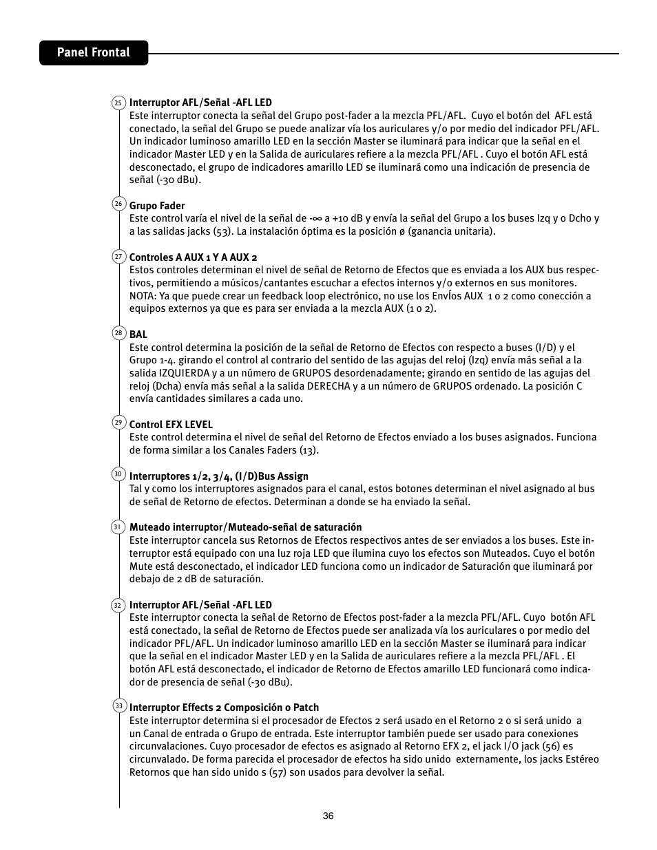 Panel frontal | Peavey Mixer User Manual | Page 42 / 92