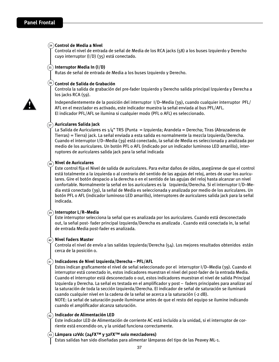 Panel frontal | Peavey Mixer User Manual | Page 43 / 92