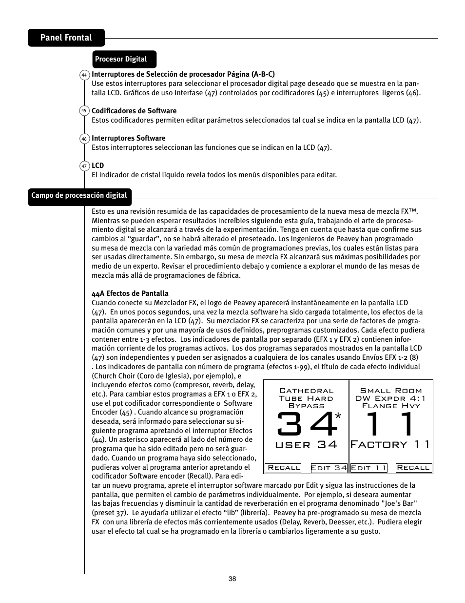 User 34, Factory 11 | Peavey Mixer User Manual | Page 44 / 92