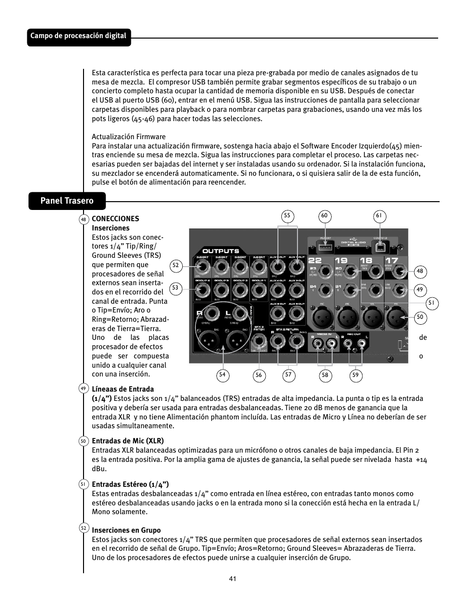 Panel trasero | Peavey Mixer User Manual | Page 47 / 92