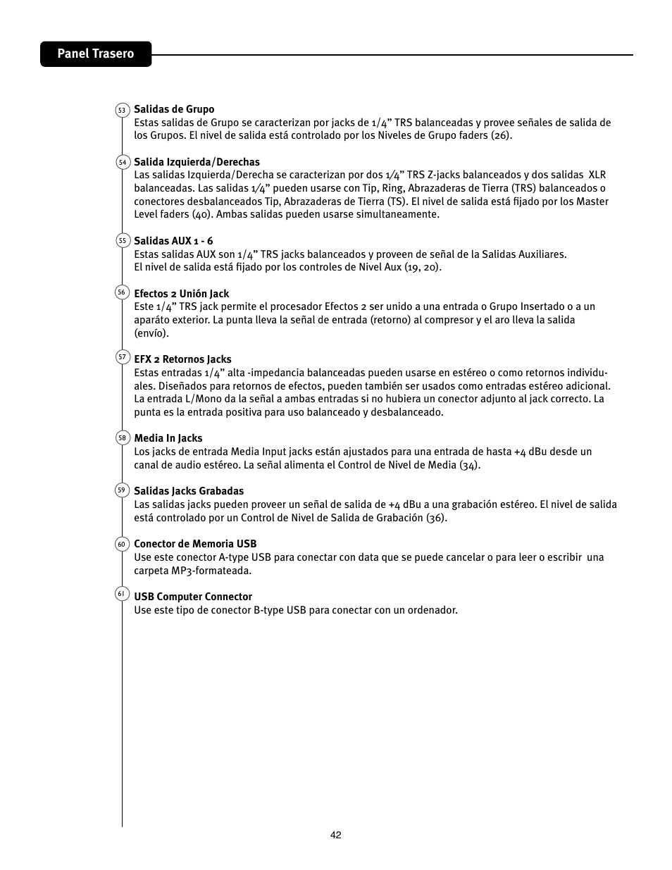 Panel trasero | Peavey Mixer User Manual | Page 48 / 92