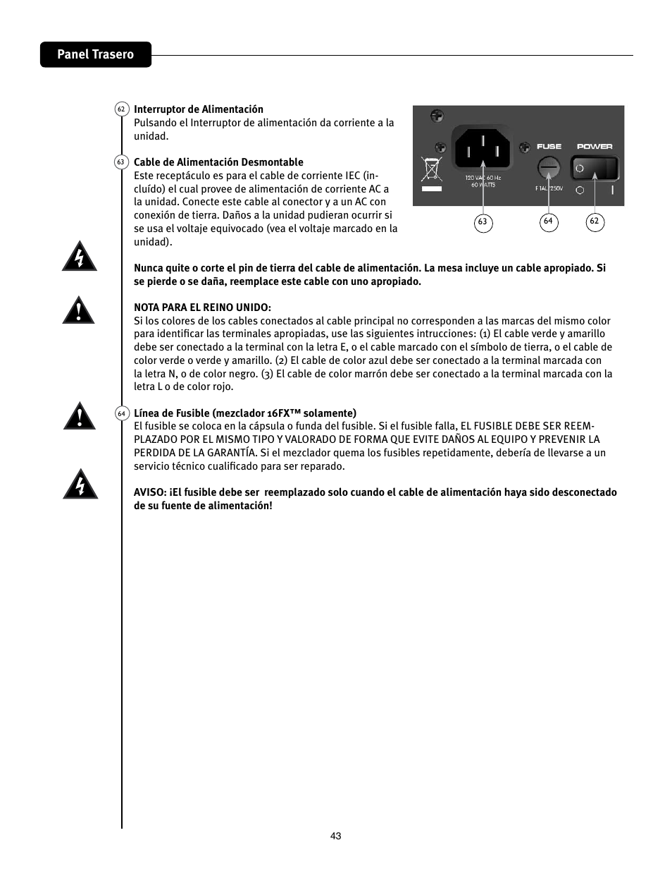 Panel trasero | Peavey Mixer User Manual | Page 49 / 92