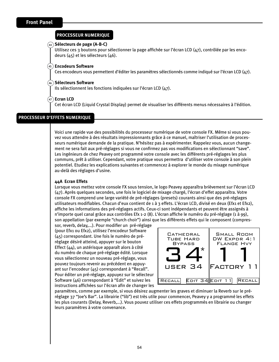 User 34, Factory 11 | Peavey Mixer User Manual | Page 60 / 92