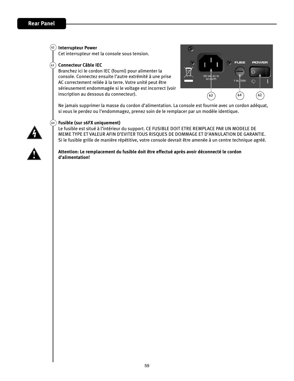 Rear panel | Peavey Mixer User Manual | Page 65 / 92