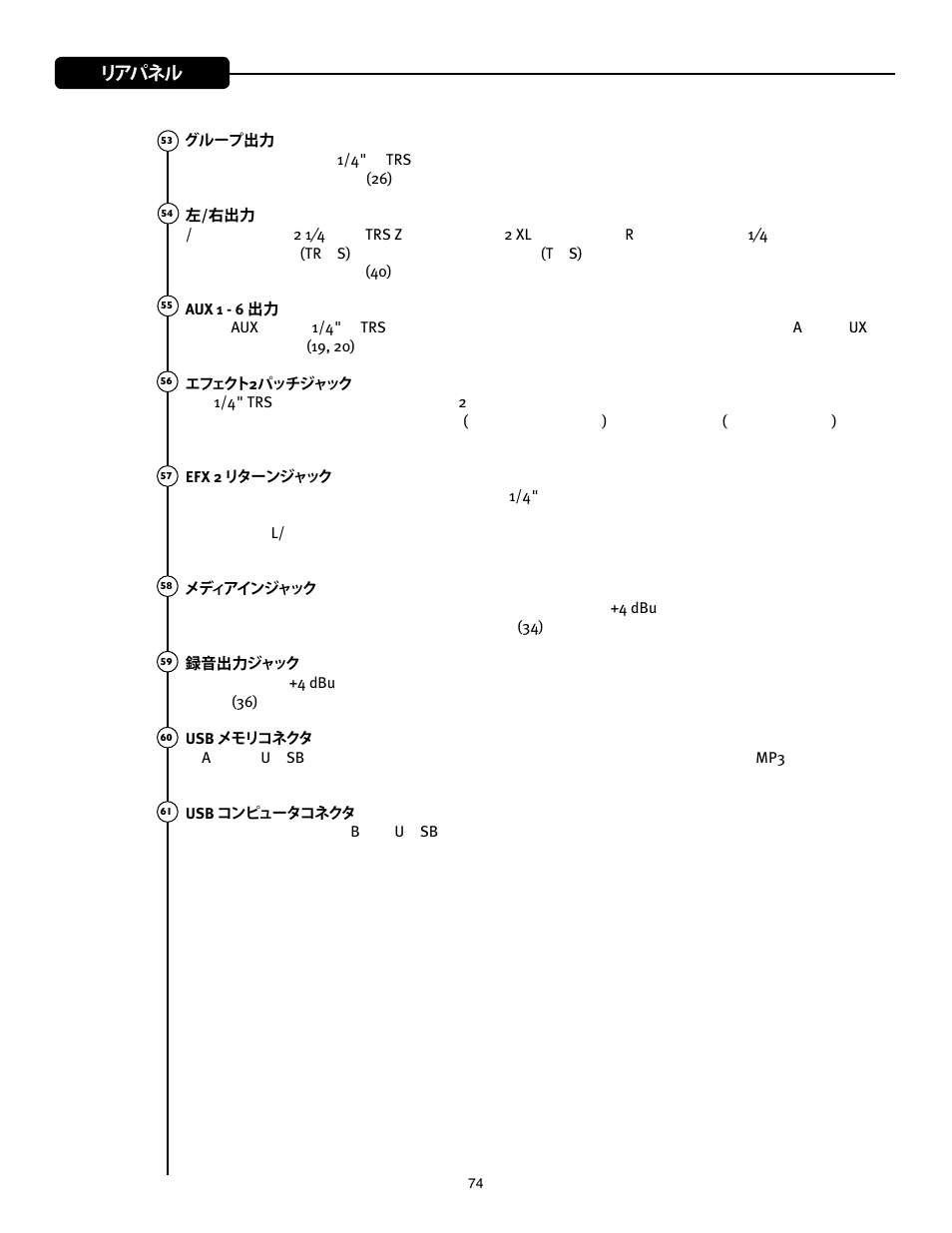 リアパネル | Peavey Mixer User Manual | Page 80 / 92