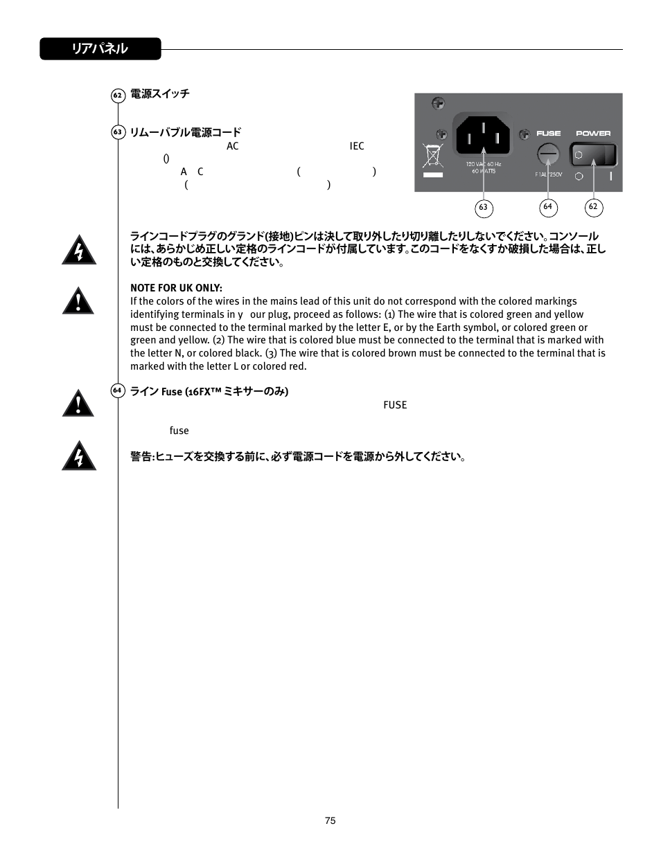 リアパネル | Peavey Mixer User Manual | Page 81 / 92