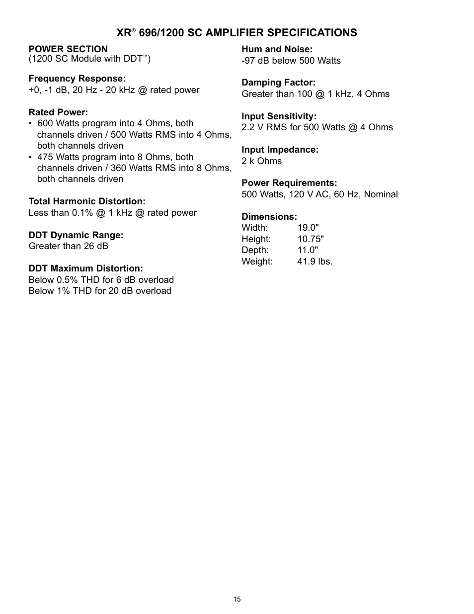 Peavey XR 696 User Manual | Page 15 / 40