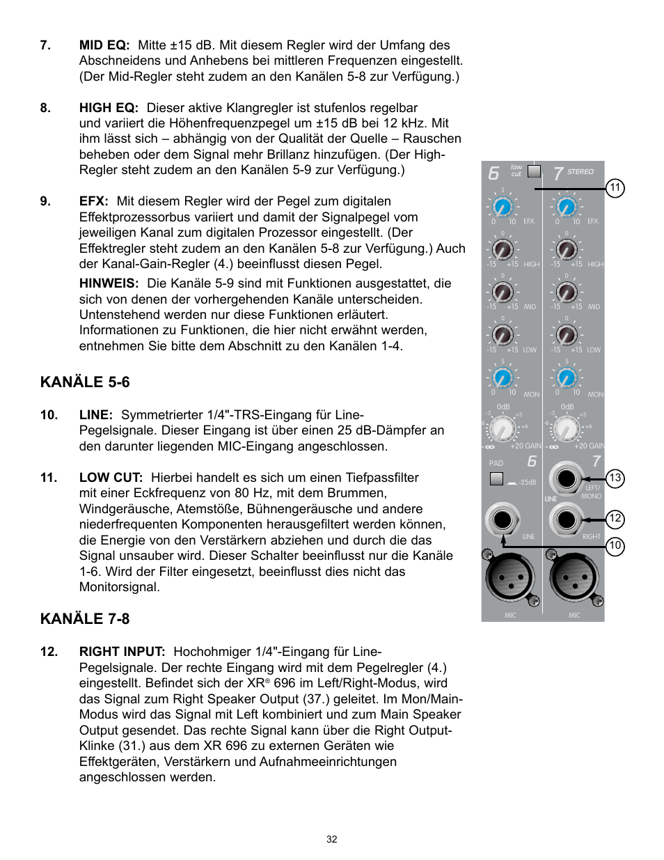 Kanäle 5-6, Kanäle 7-8 | Peavey XR 696 User Manual | Page 32 / 40