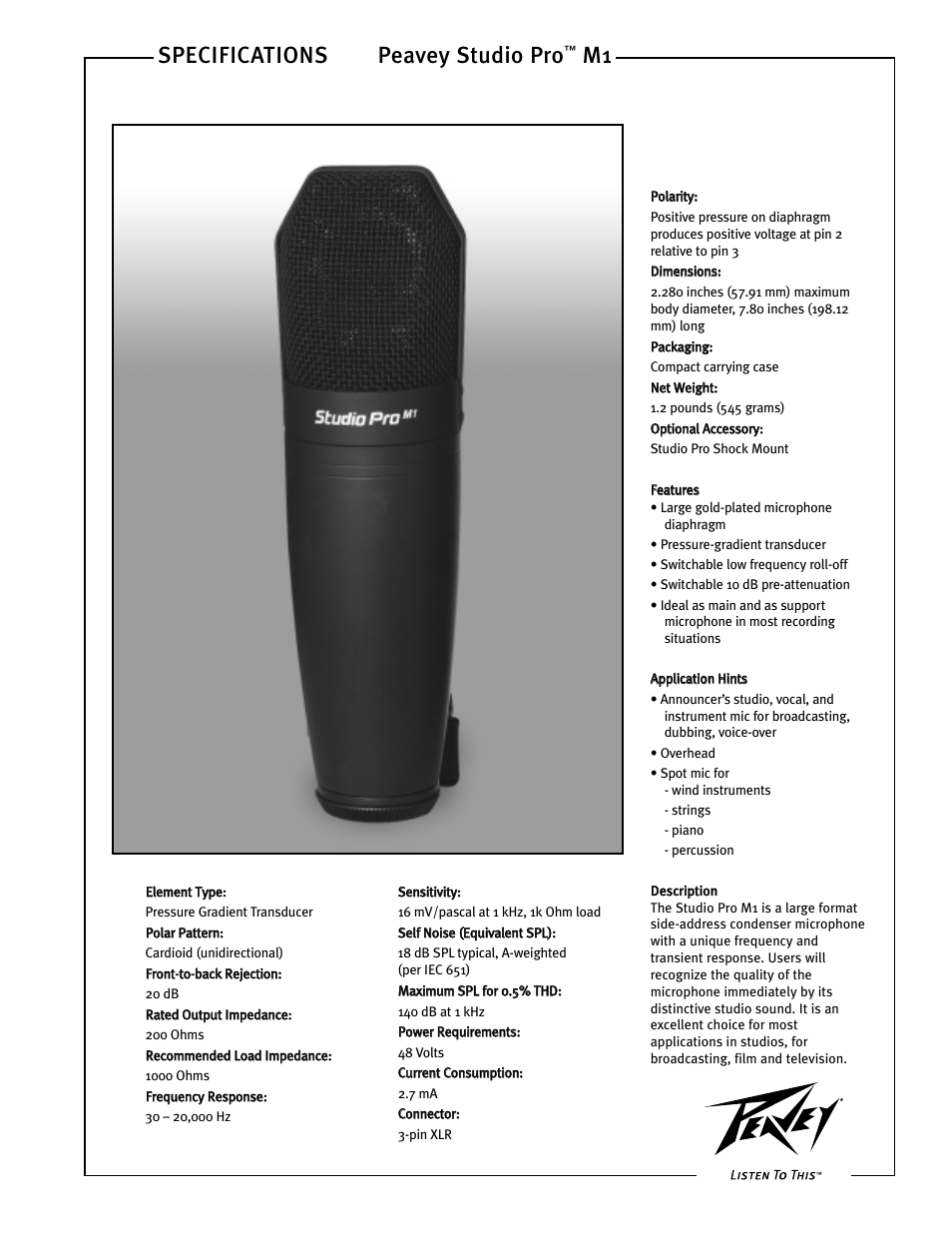 Peavey M1 User Manual | 4 pages