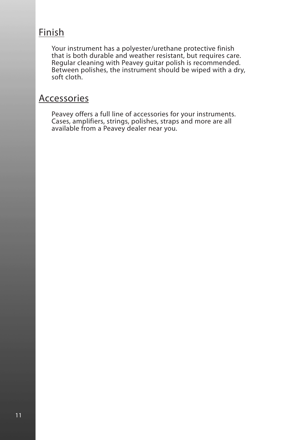Finish, Accessories | Peavey HP Special User Manual | Page 12 / 16