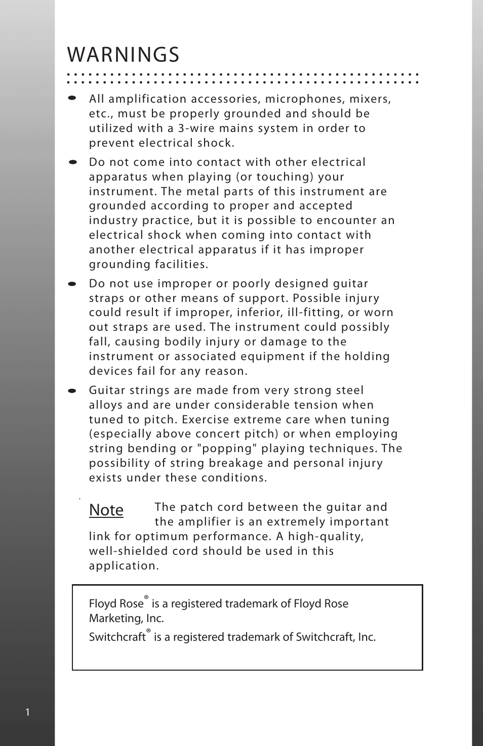 Warnings | Peavey HP Special User Manual | Page 2 / 16