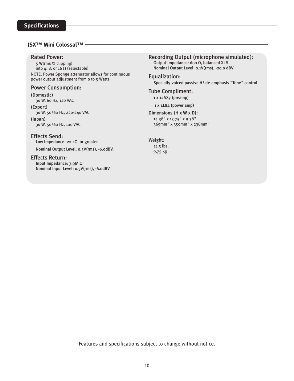 Peavey JSX Mini Colossal User Manual | Page 10 / 12