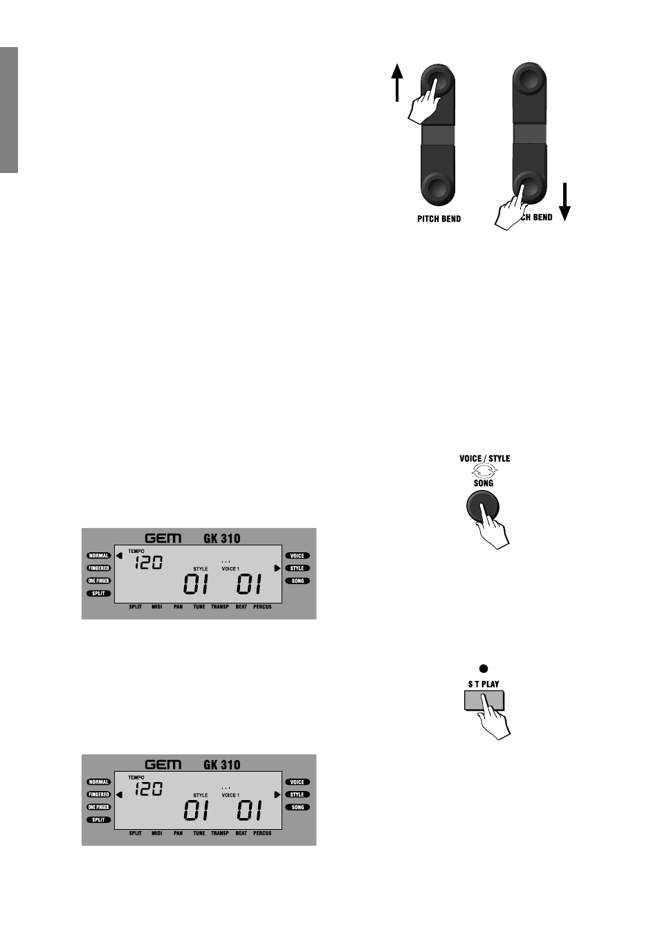 Add pitch bend to your playing, Styles - auto-accompaniment | Peavey GEM 271284 User Manual | Page 14 / 34