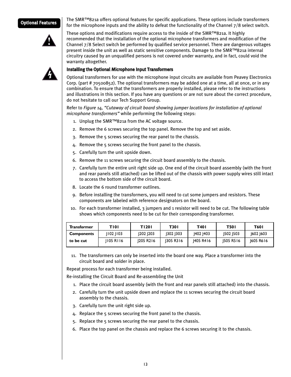 Peavey SMRTM 821a User Manual | Page 13 / 52