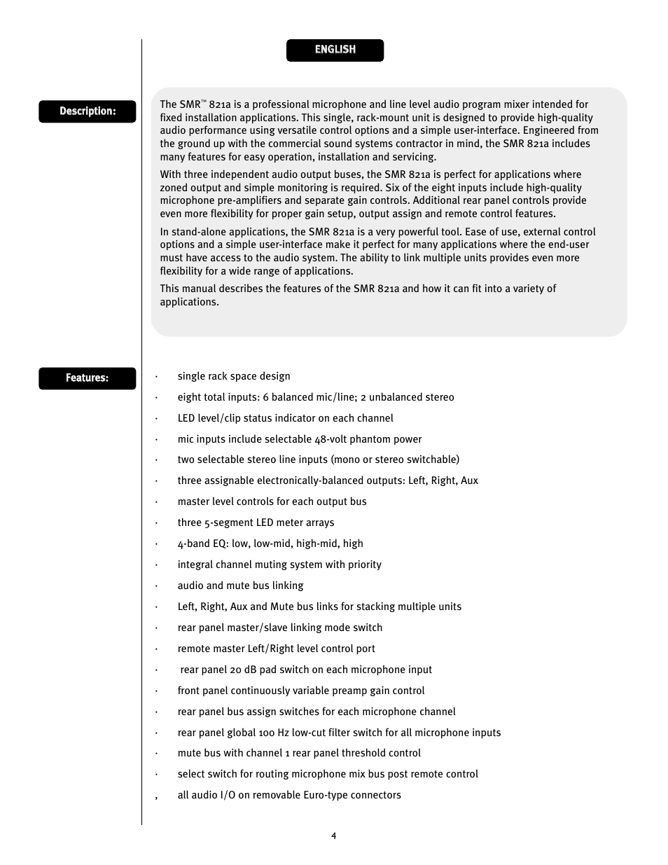 Peavey SMRTM 821a User Manual | Page 4 / 52