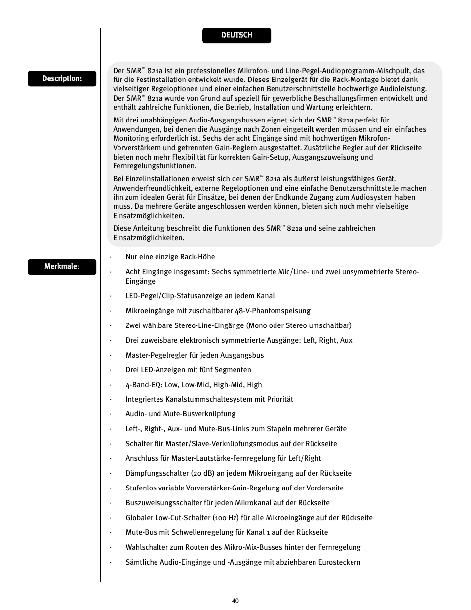 Peavey SMRTM 821a User Manual | Page 40 / 52