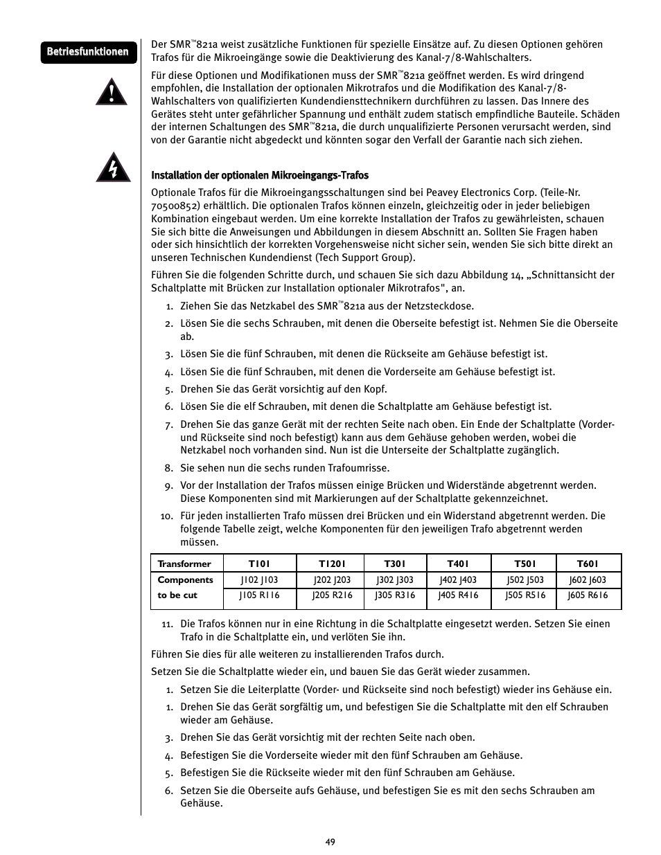 Peavey SMRTM 821a User Manual | Page 49 / 52