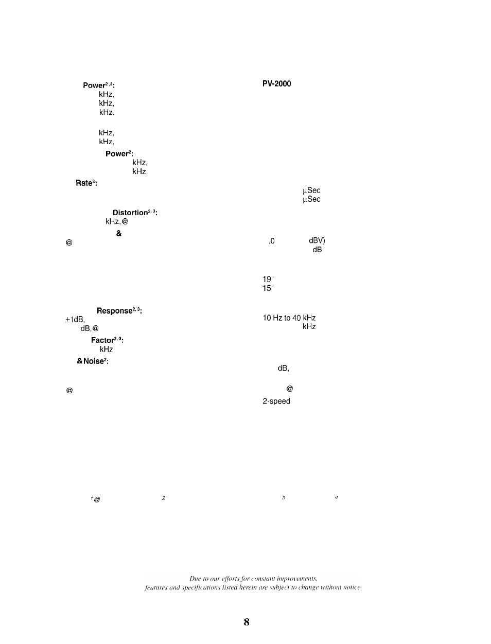 Specifications | Peavey PV 2000 User Manual | Page 8 / 28