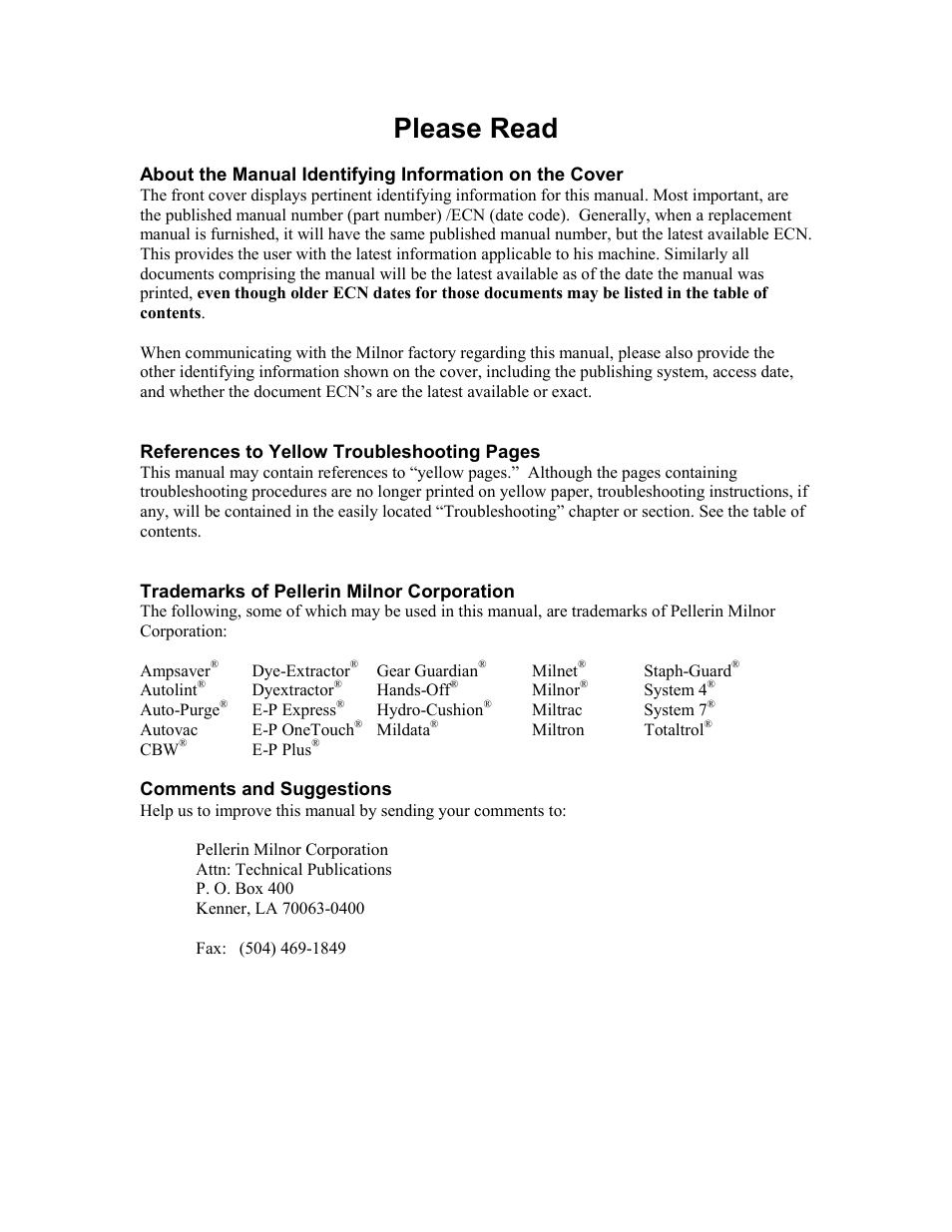 Please read | Milnor KURSPK0025 User Manual | Page 2 / 30