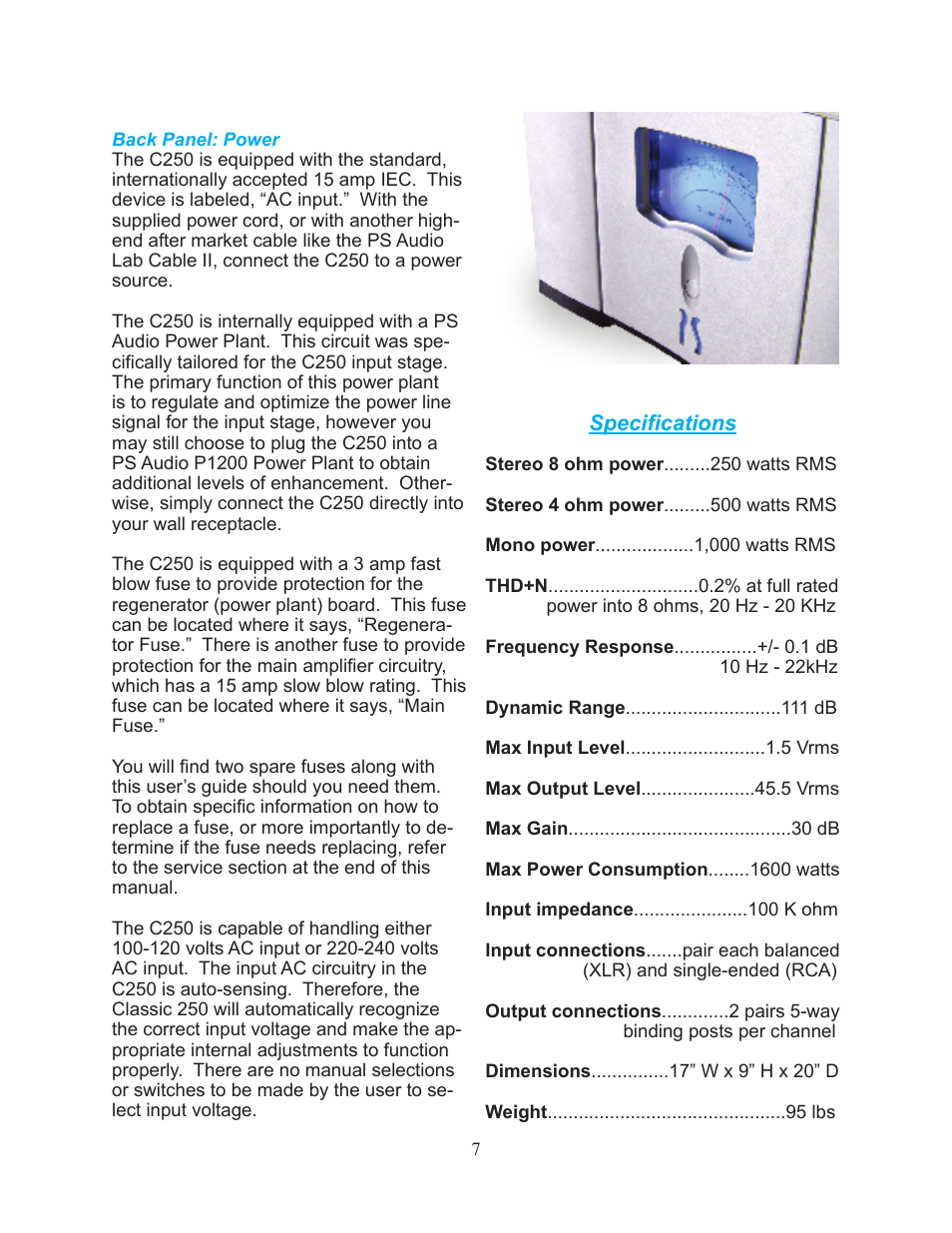 PS Audio C250 User Manual | Page 7 / 8