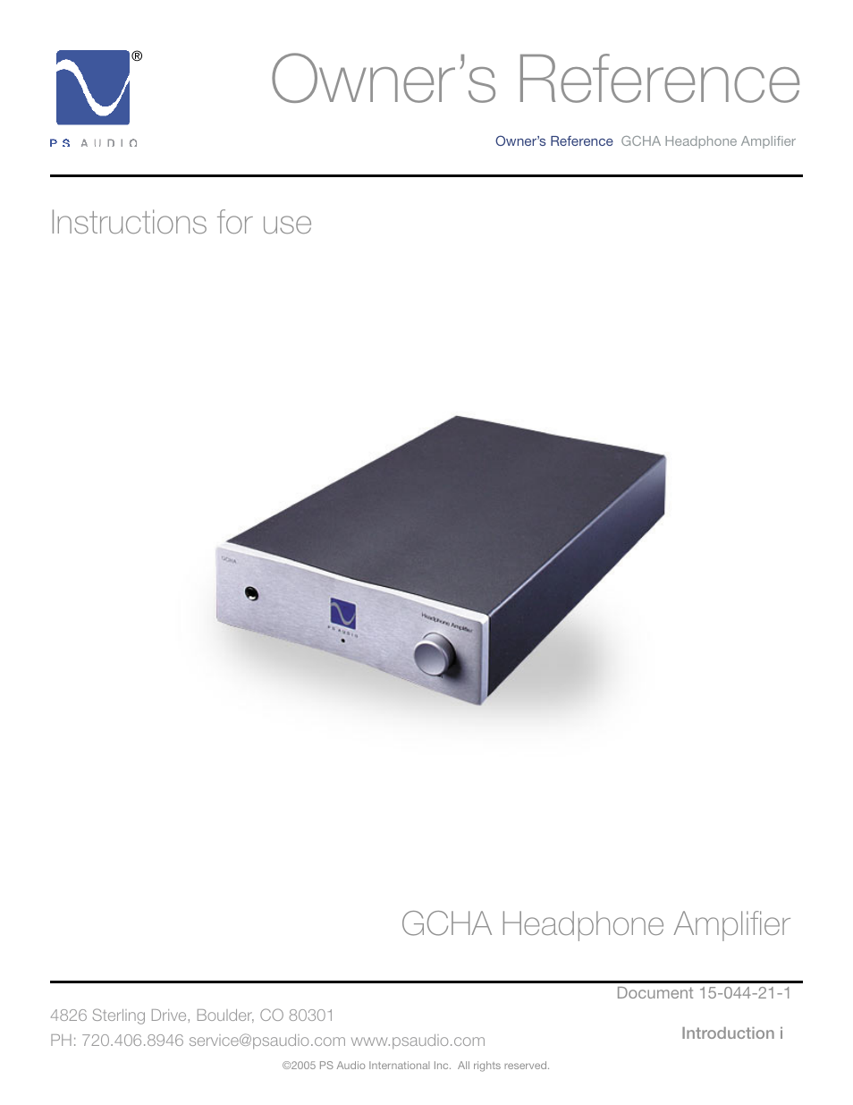 PS Audio GCHA User Manual | 16 pages