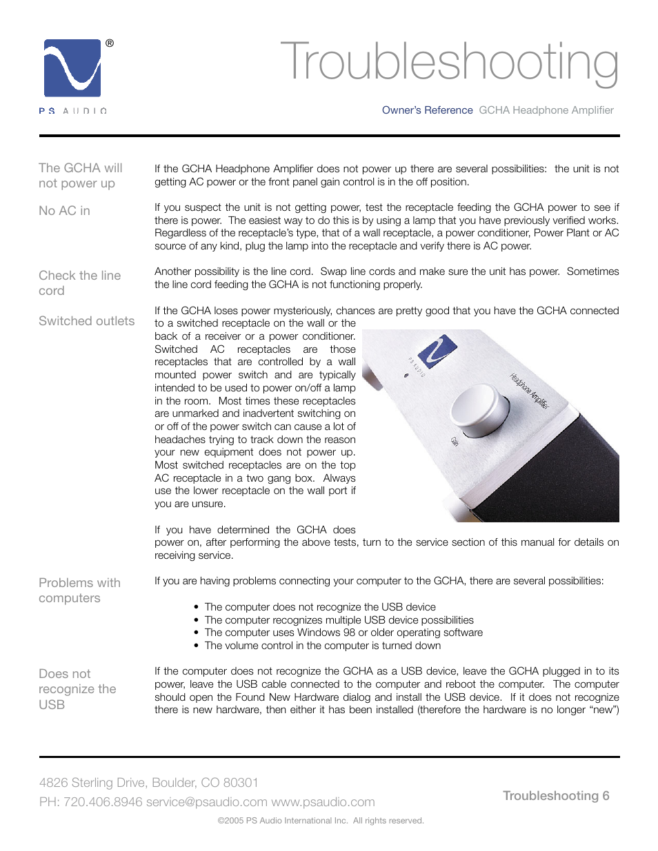 Troubleshooting | PS Audio GCHA User Manual | Page 10 / 16