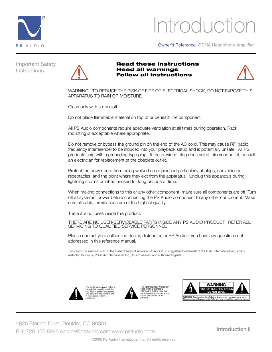 Introduction | PS Audio GCHA User Manual | Page 2 / 16