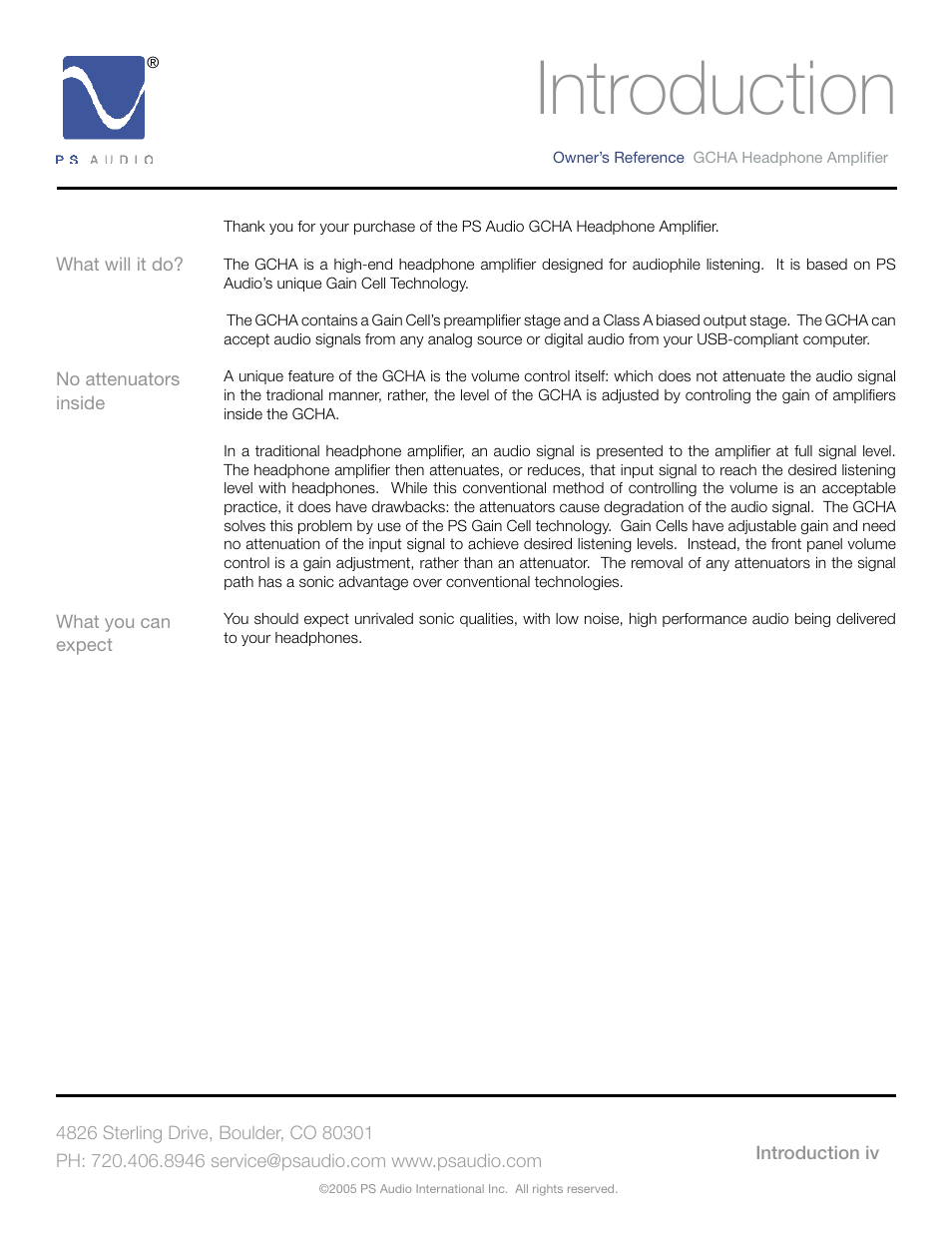 Introduction | PS Audio GCHA User Manual | Page 4 / 16