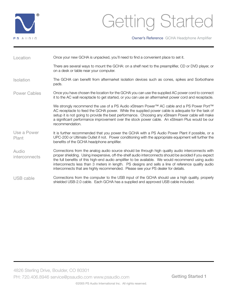 Getting started | PS Audio GCHA User Manual | Page 5 / 16