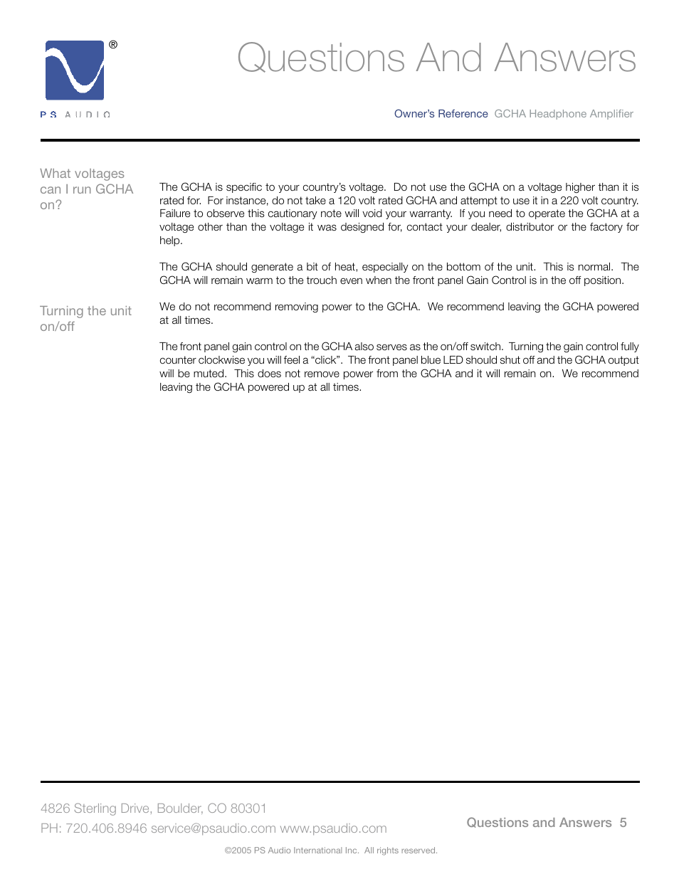 Questions and answers | PS Audio GCHA User Manual | Page 9 / 16