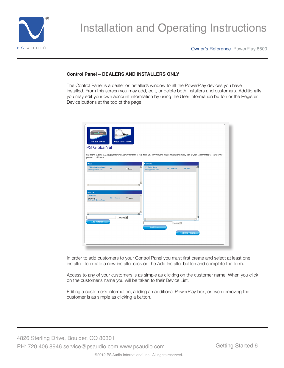 Installation and operating instructions | PS Audio 8500 User Manual | Page 10 / 32