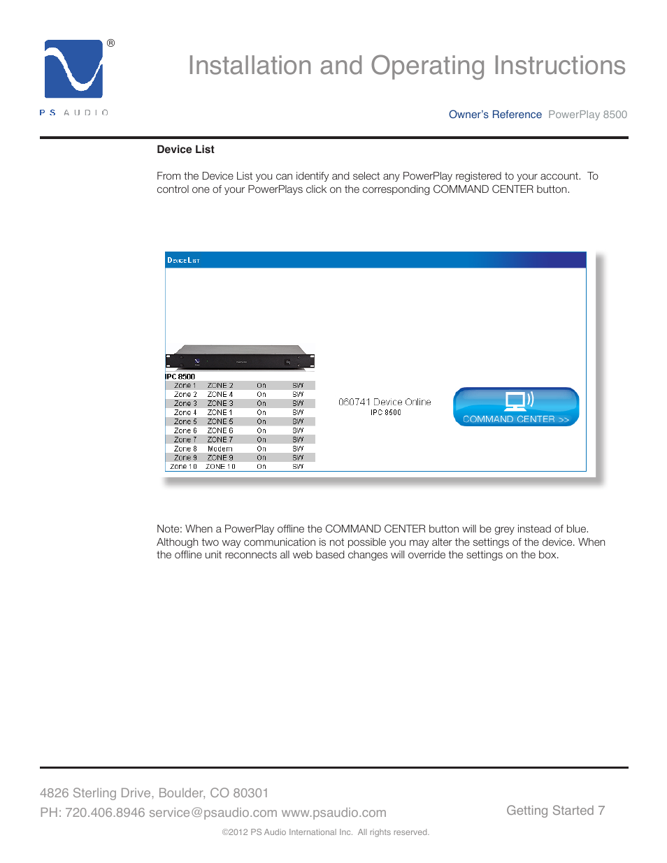 Installation and operating instructions | PS Audio 8500 User Manual | Page 11 / 32