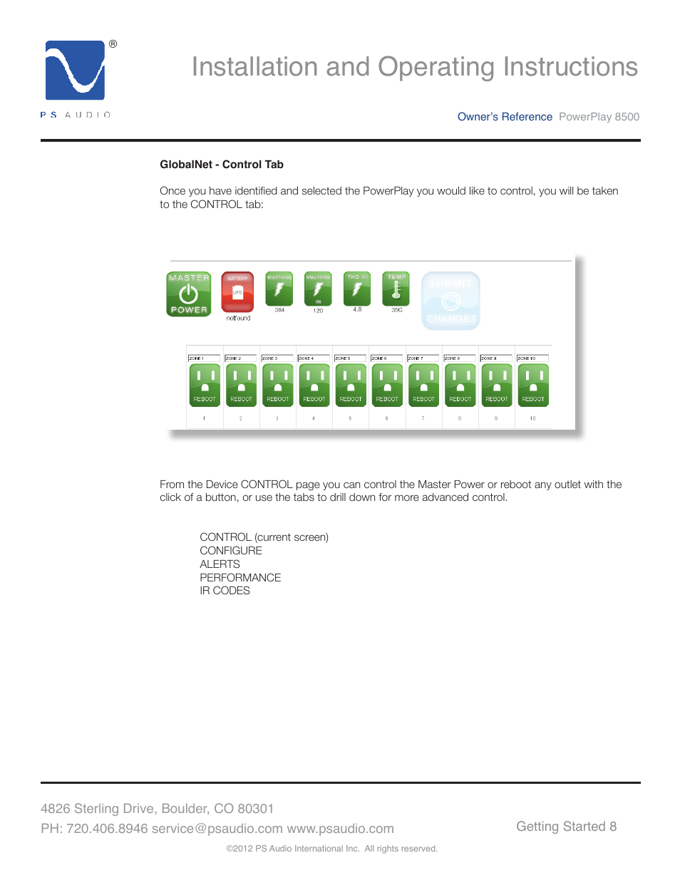 Installation and operating instructions | PS Audio 8500 User Manual | Page 12 / 32