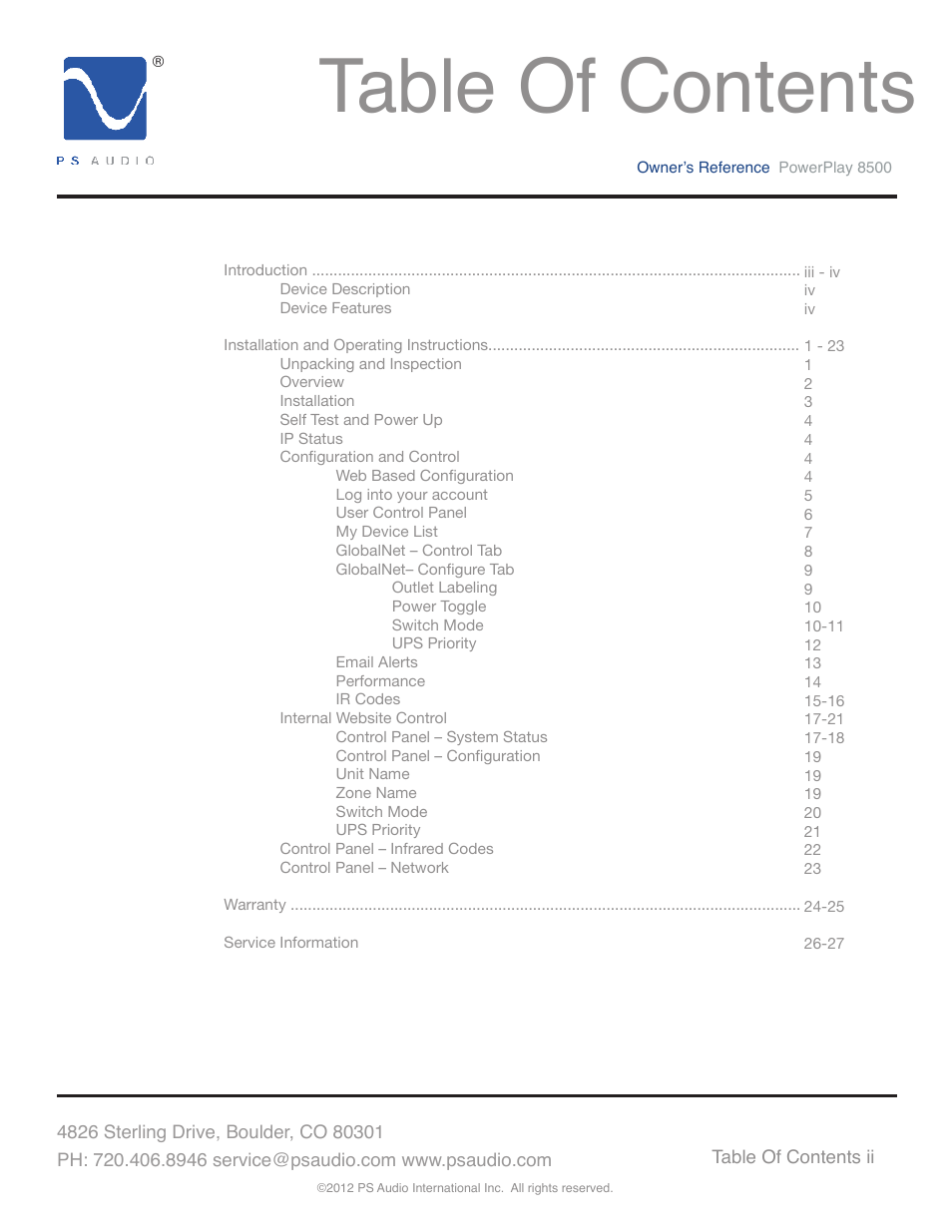 PS Audio 8500 User Manual | Page 2 / 32